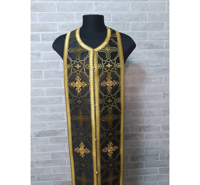 Black gold stole and cuffs in brocade - Priest's communion set - Orthodox church