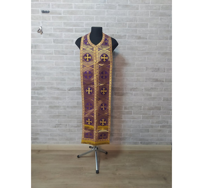 Stole and cuffs in brocade - Priest's communion set - Orthodox priest's cloth