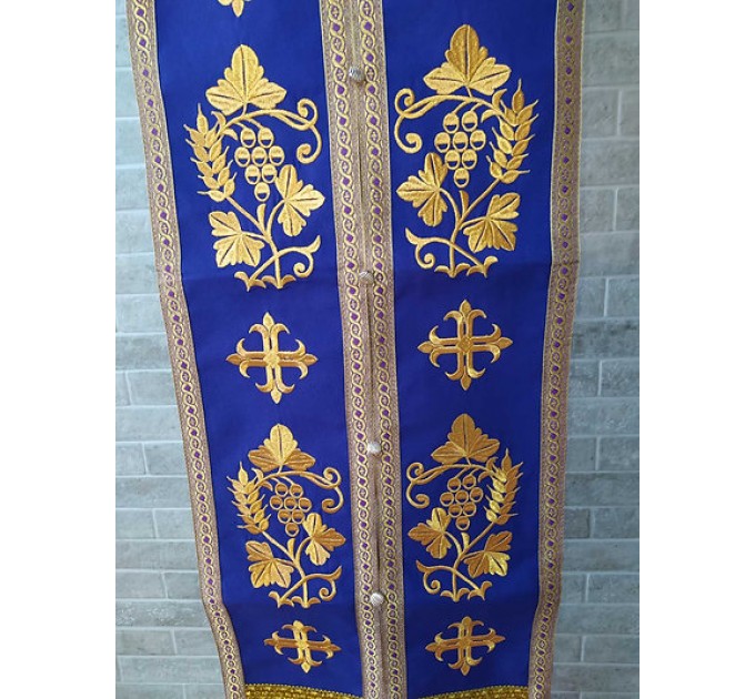 Blue embroidered stole and cuffs - Priest's communion set - Orthodox set