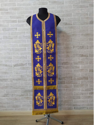 Blue embroidered stole and cuffs - Priest's communion set - Orthodox set