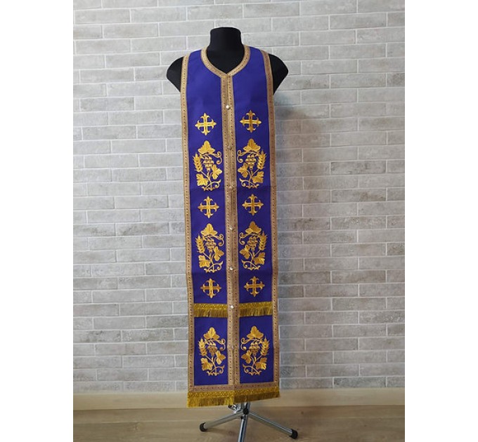 Blue embroidered stole and cuffs - Priest's communion set - Orthodox set