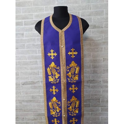 Blue embroidered stole and cuffs - Priest's communion set - Orthodox set