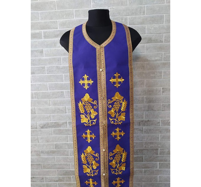 Blue embroidered stole and cuffs - Priest's communion set - Orthodox set