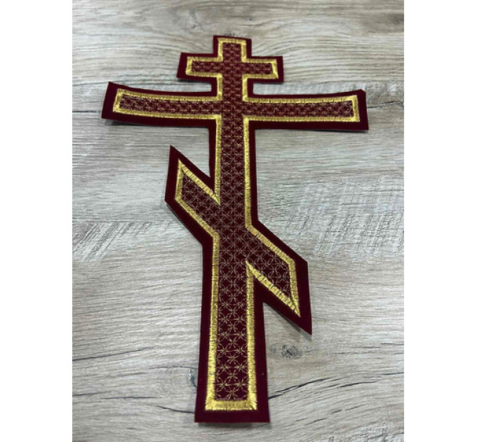 Embroidered cross for vestment or church covers - Cross patch application