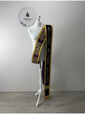 Velvet embroidered orar for protodeacon - Double orarion with Agios design