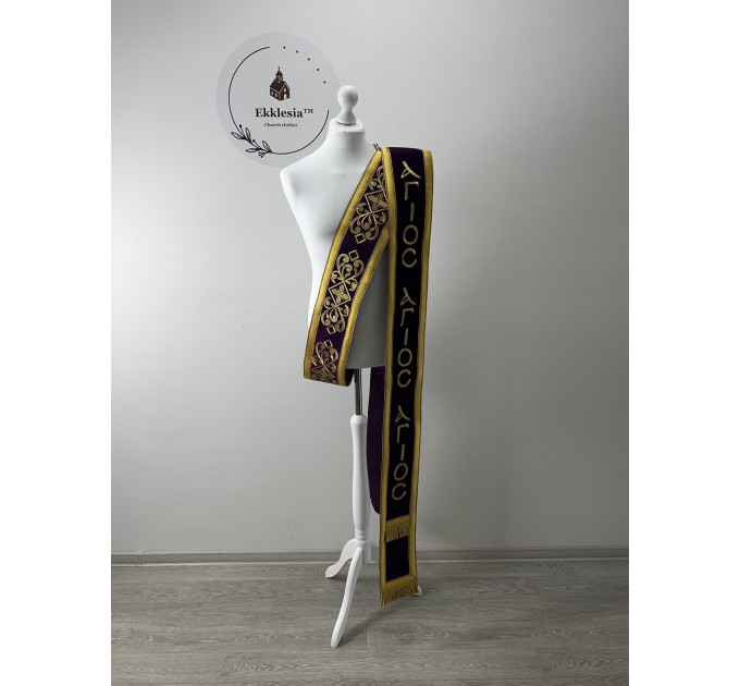 Velvet embroidered orar for protodeacon - Double orarion with Agios design