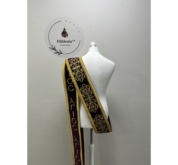 Velvet embroidered orar for protodeacon - Double orarion with Agios design