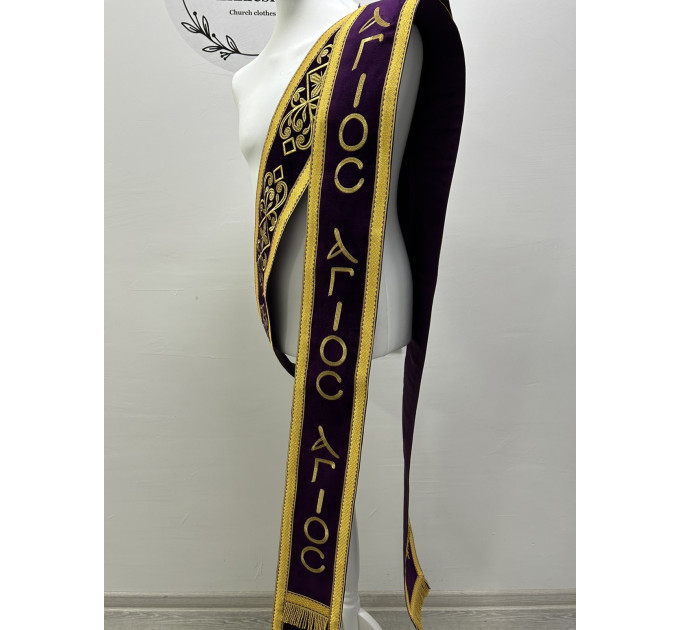 Velvet embroidered orar for protodeacon - Double orarion with Agios design