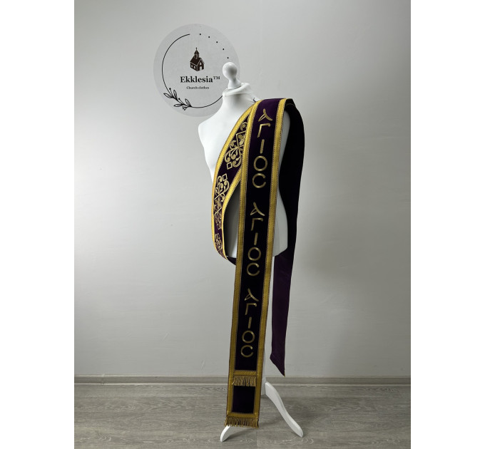 Velvet embroidered orar for protodeacon - Double orarion with Agios design