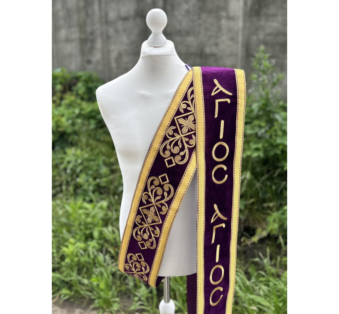 Velvet embroidered orar for protodeacon - Double orarion with Agios design