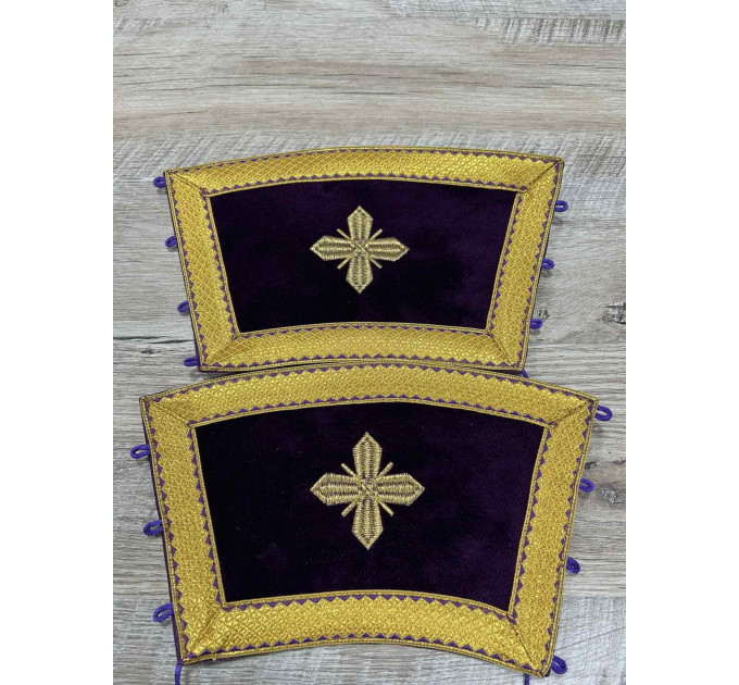 Velvet embroidered orar for protodeacon - Double orarion with Agios design