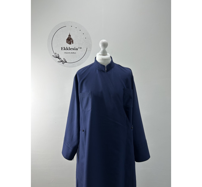 Basic St Petersburg style cassock in dark-blue gabardine - Simple embroidery
