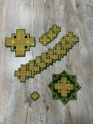 Set of crosses for priest vestment in Slavic style - Embroidered patch crosses