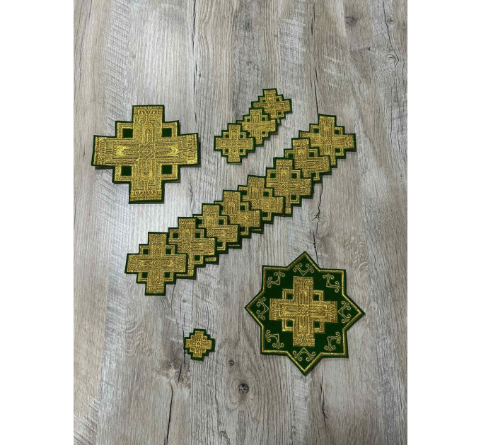 Set of crosses for priest vestment in Slavic style - Embroidered patch crosses
