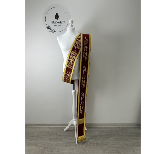 Velvet embroidered orar for protodeacon - Double orarion with Agios design