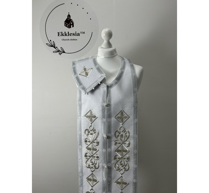 Embroidered Greek Stole and cuffs in satine - Communion set - Priest's set 