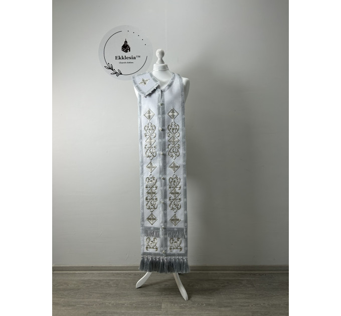 Embroidered Greek Stole and cuffs in satine - Communion set - Priest's set 