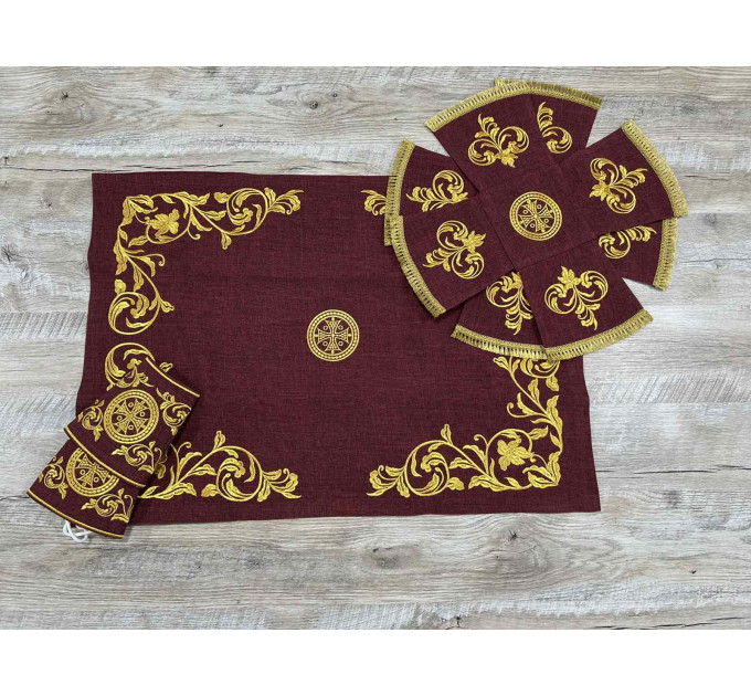 Summer Greek vestment with machine embroidery in linen-gabardine orthodox