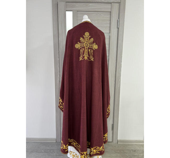 Summer Greek vestment with machine embroidery in linen-gabardine orthodox