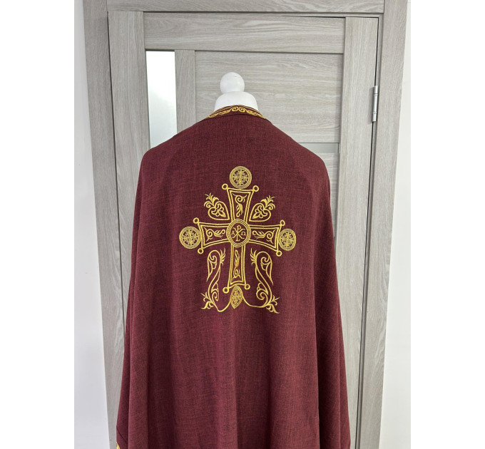 Summer Greek vestment with machine embroidery in linen-gabardine orthodox