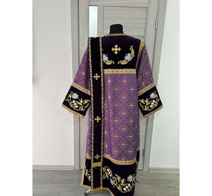 Combined velvet and brocade Deacon's vestments set - Deacon's alb - Orthodox