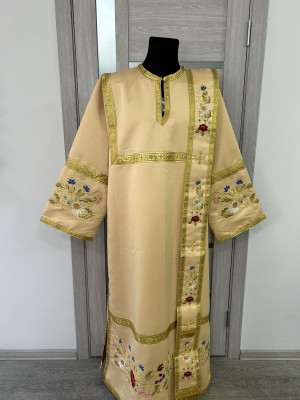 Embroidered deacon's Vestment with single orar - Stichar with orar and cuffs set