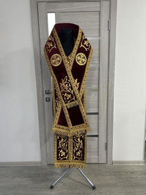 Bishop's embroidered communion set - Bishop Stole and cuffs in velvet fabric