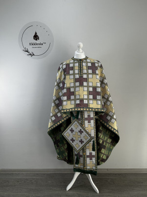 Liturgical vestment in Greek style - Greek brocade priest vestmet set - Phelon