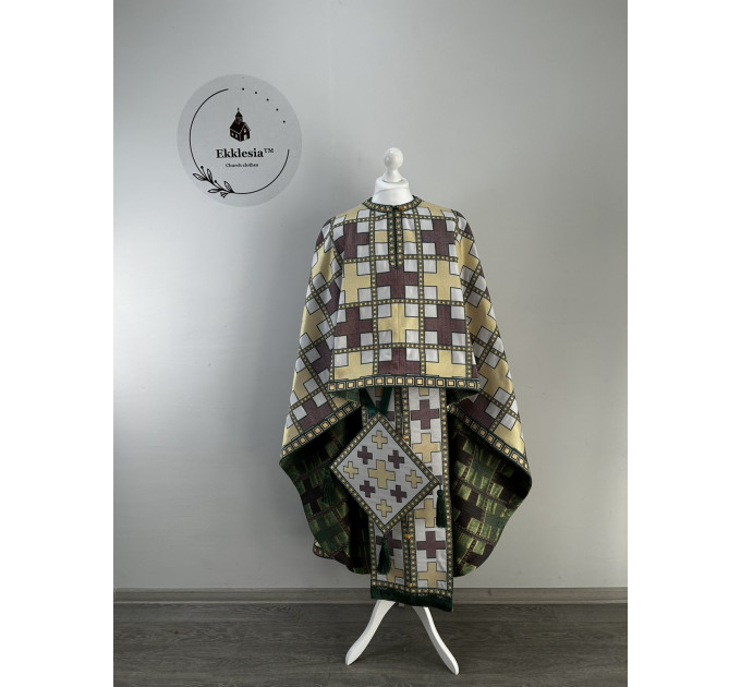 Liturgical vestment in Greek style - Greek brocade priest vestmet set - Phelon