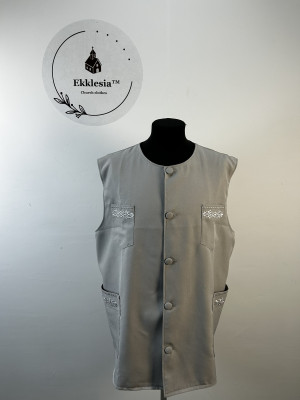 Embridered Vest with 4 pockets in linen-gabardine - Summer vest with 4 pockets
