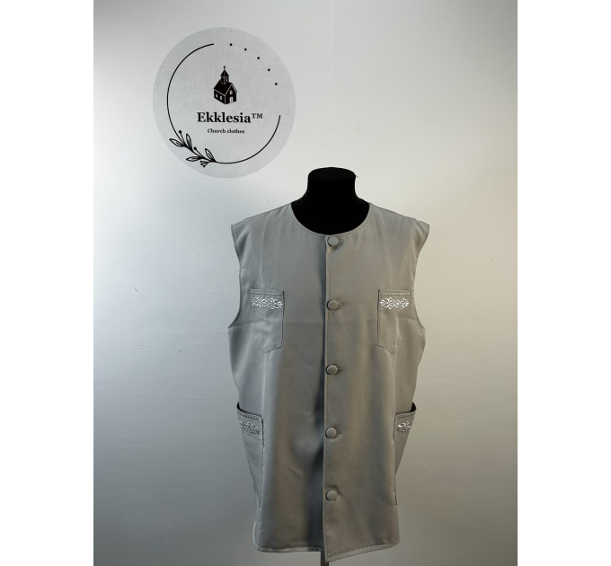 Embridered Vest with 4 pockets in linen-gabardine - Summer vest with 4 pockets