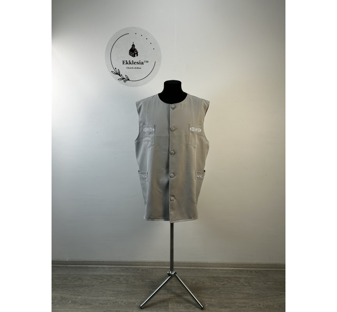 Embridered Vest with 4 pockets in linen-gabardine - Summer vest with 4 pockets