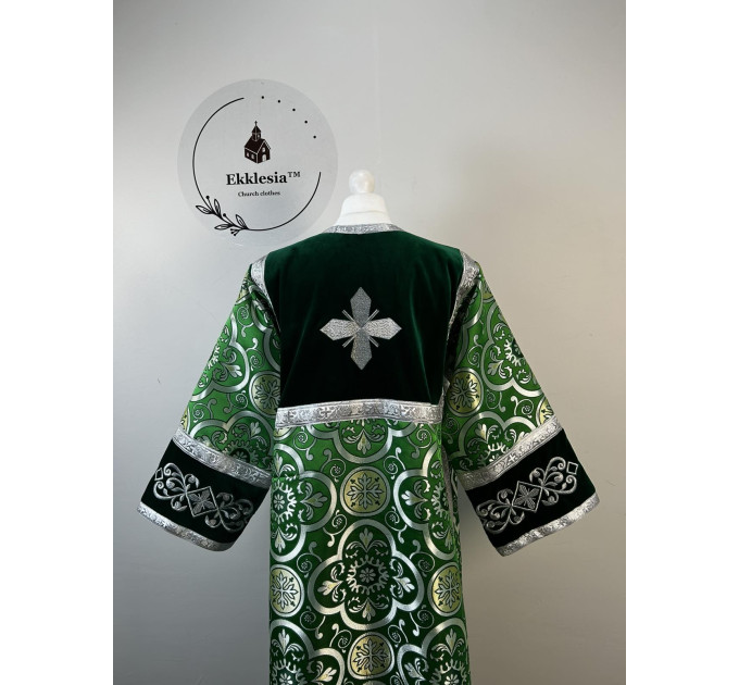 Combined embroidered velvet and brocade sticharion - Stichar rich green fabric