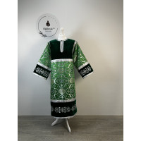 Combined embroidered velvet and brocade sticharion - Stichar rich green fabric