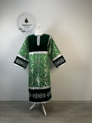 Combined embroidered velvet and brocade sticharion - Stichar rich green fabric