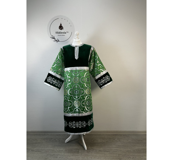 Combined embroidered velvet and brocade sticharion - Stichar rich green fabric
