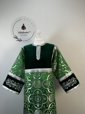 Combined embroidered velvet and brocade sticharion - Stichar rich green fabric