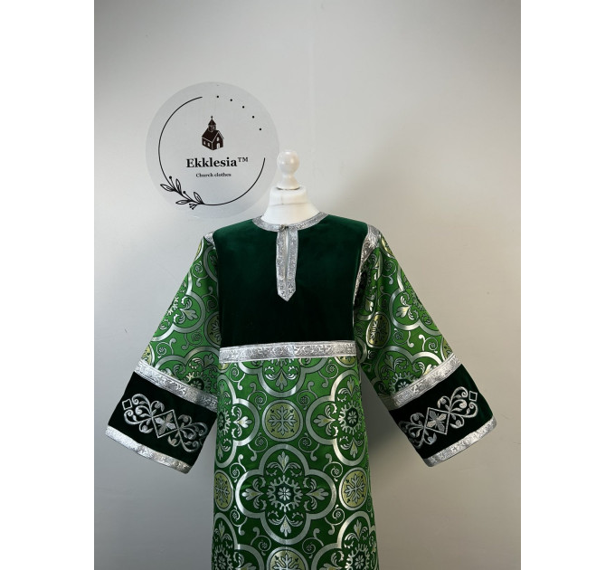 Combined embroidered velvet and brocade sticharion - Stichar rich green fabric