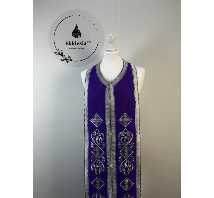 Embroidered Greek Stole and cuffs in satine - Communion set - Priest's set 