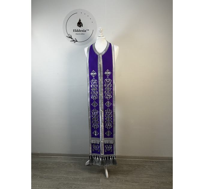 Embroidered Greek Stole and cuffs in satine - Communion set - Priest's set 