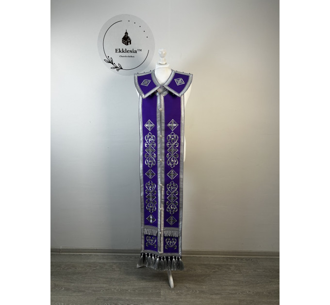 Embroidered Greek Stole and cuffs in satine - Communion set - Priest's set 